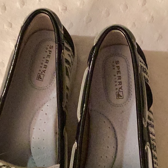 N N B Sperry top slider black & white sequins zebra leather shoes # 7.5 M. - Picture 4 of 9